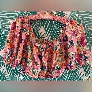 Anthropologie Abel The Label floral crop top colorful floral print puff sleeves